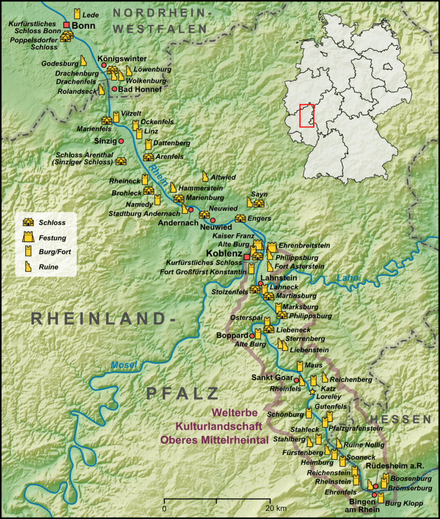 Lage von Koblenz - Karte vom Mittelrhein