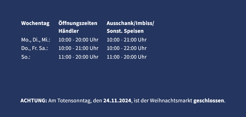 Öffnungszeiten Weihnachtsmarkt Koblenz 2024